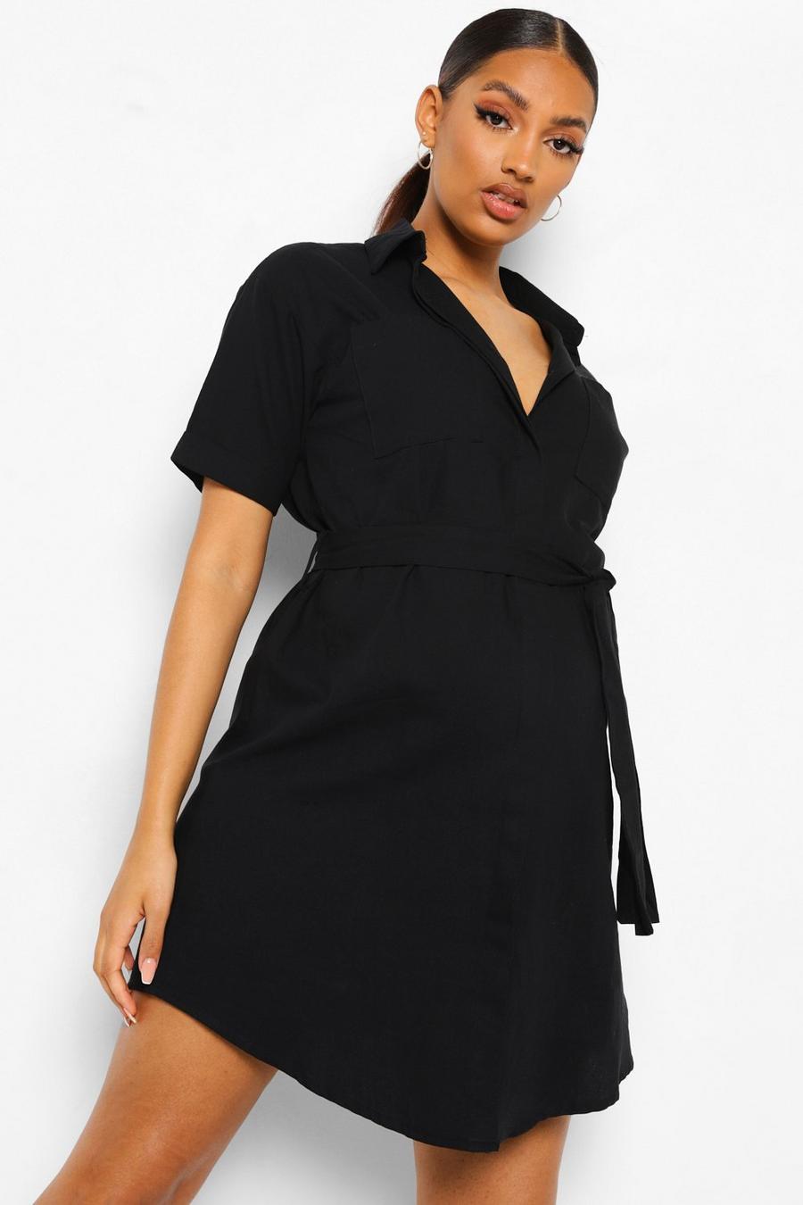 שחור שמלת חולצה אוברסייז מכותנה בסגנון שימושי להיריון image number 1