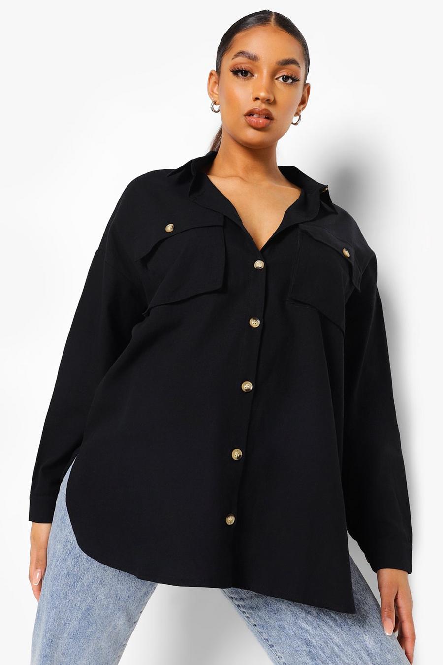 Black Mammakläder- Skjorta med utilityfickor och ojämn kant image number 1