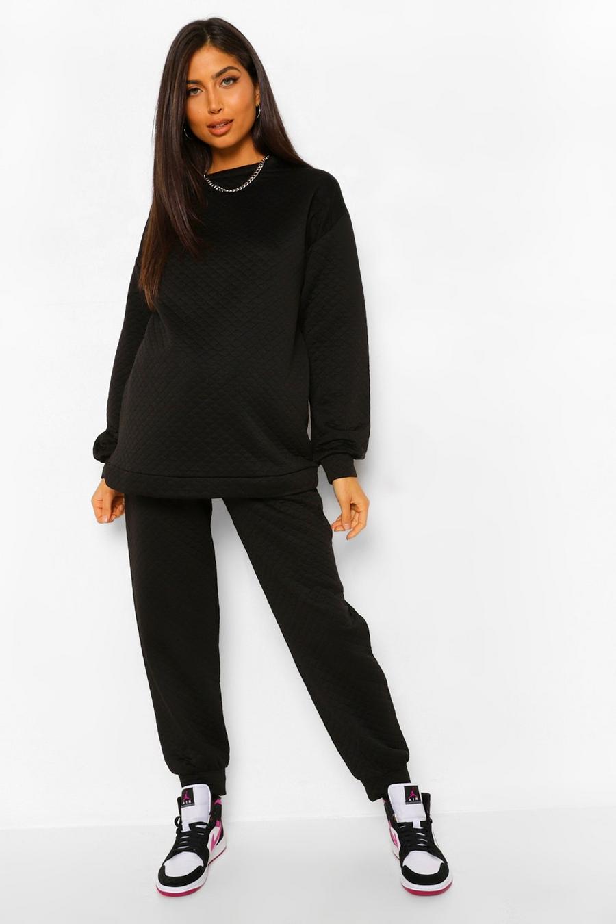 Black Maternity Quilted Oversized Joggers image number 1