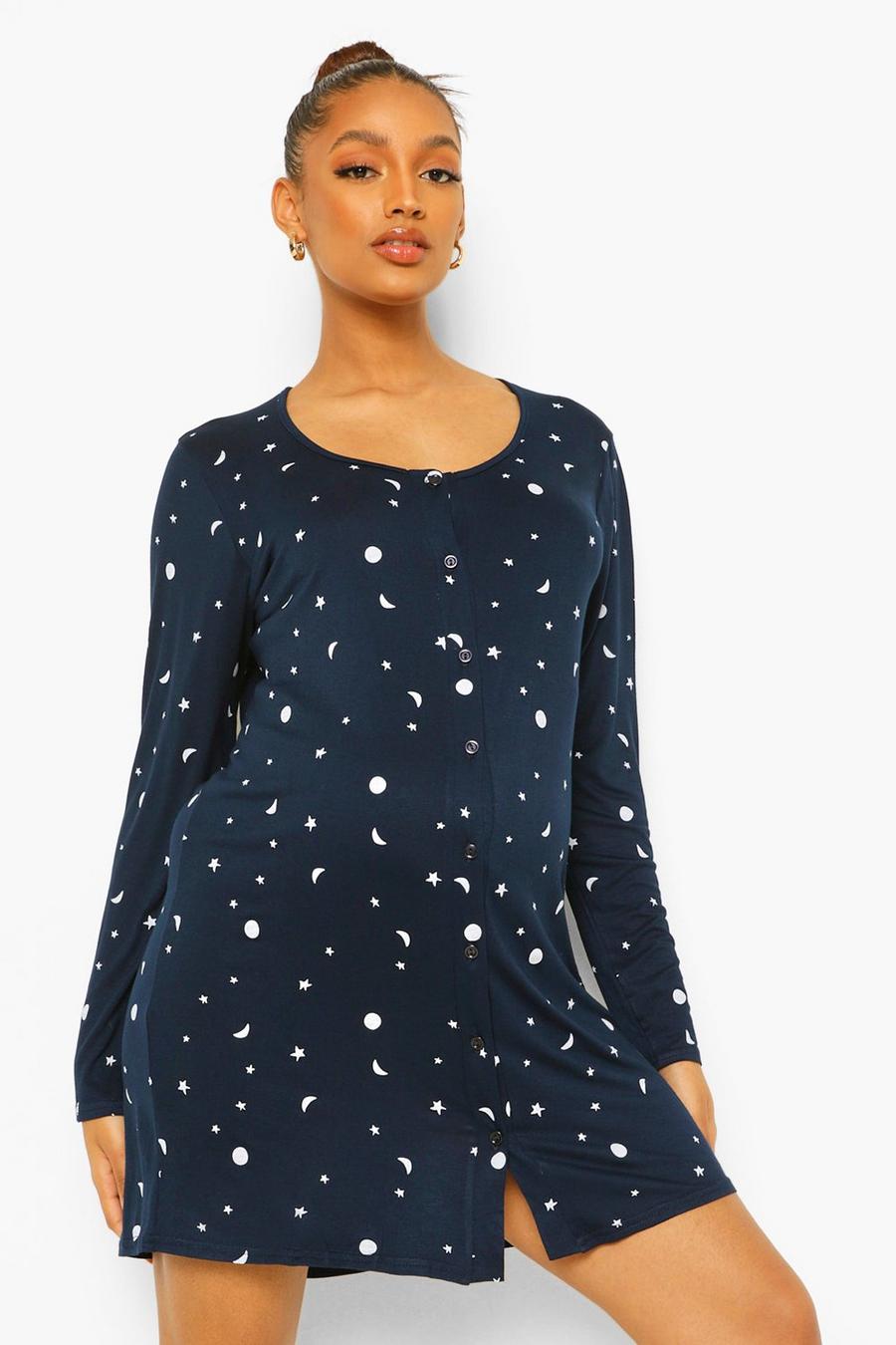 Umstandsmode Nachthemd im Sternendesign mit Knopfleiste vorn, Marineblau image number 1