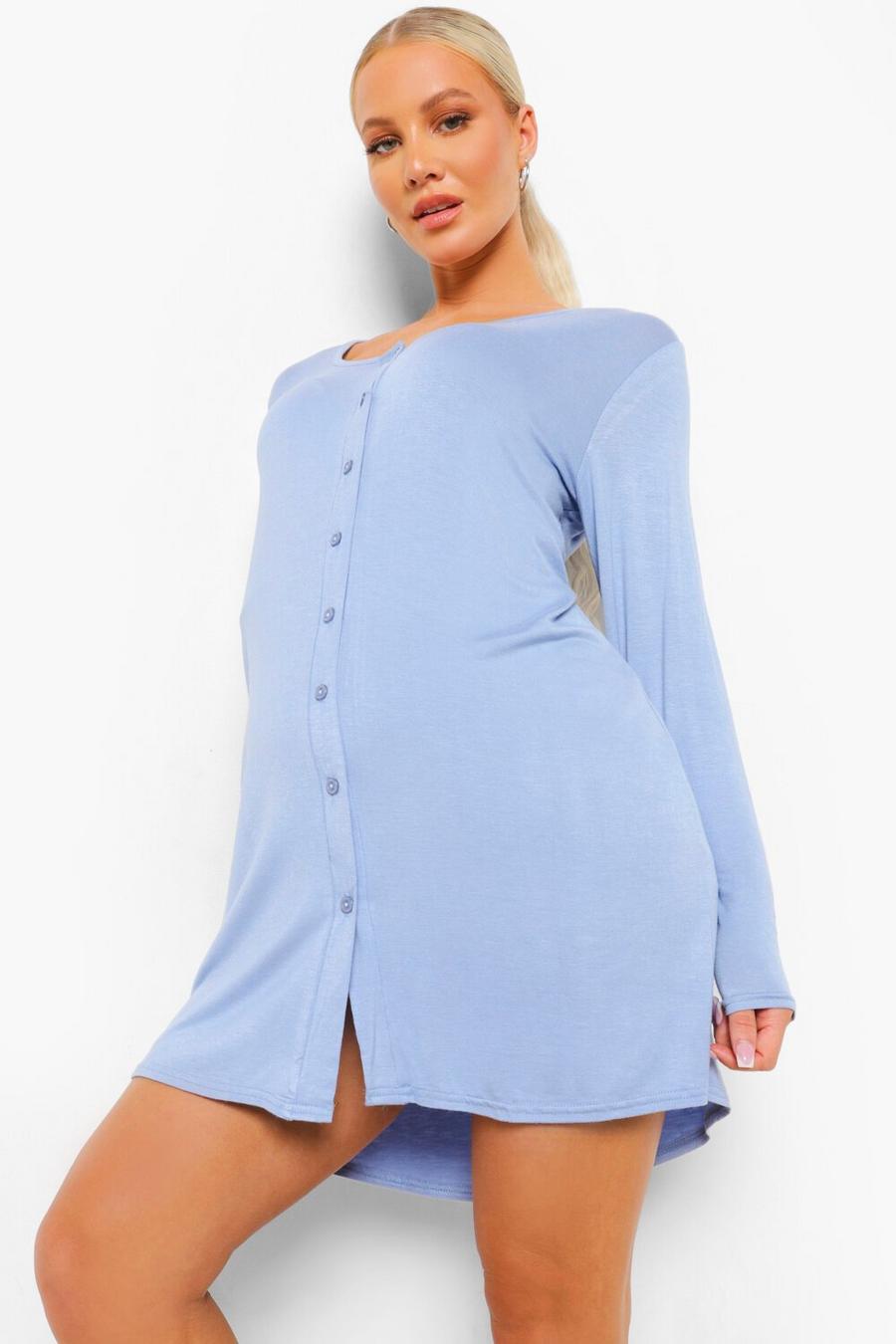 Light blue Maternity Long Sleeve Button Front Nightie image number 1