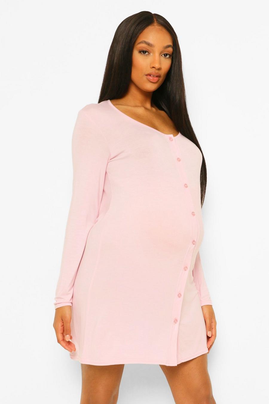 Light pink Maternity Long Sleeve Button Front Nightgown image number 1