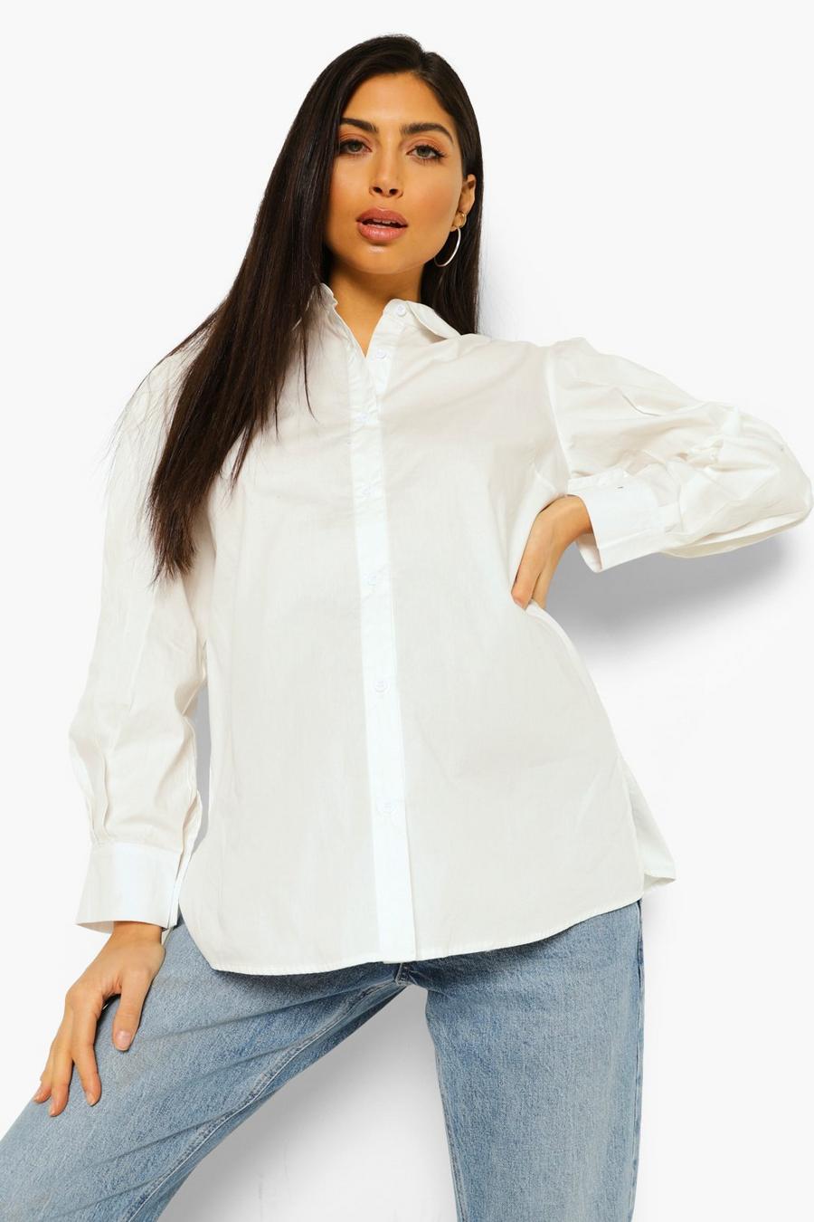 Camisa de algodón con manga abullonada Premamá , Blanco image number 1
