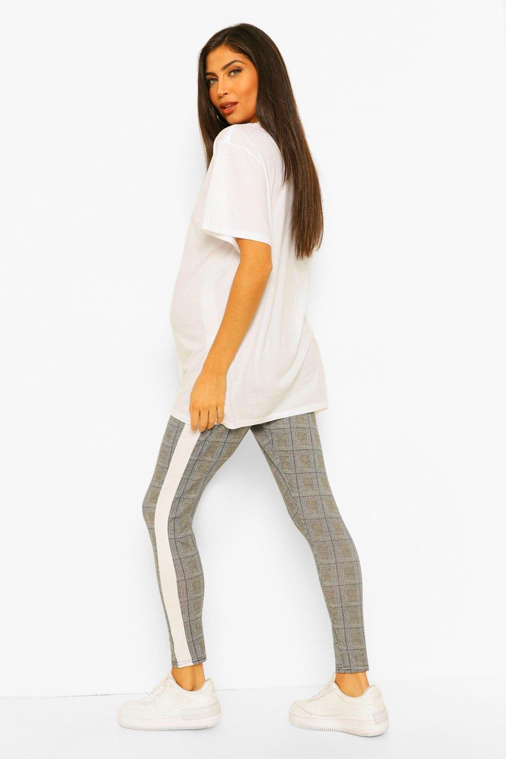 Leggings premamá a cuadros con raya lateral | boohoo