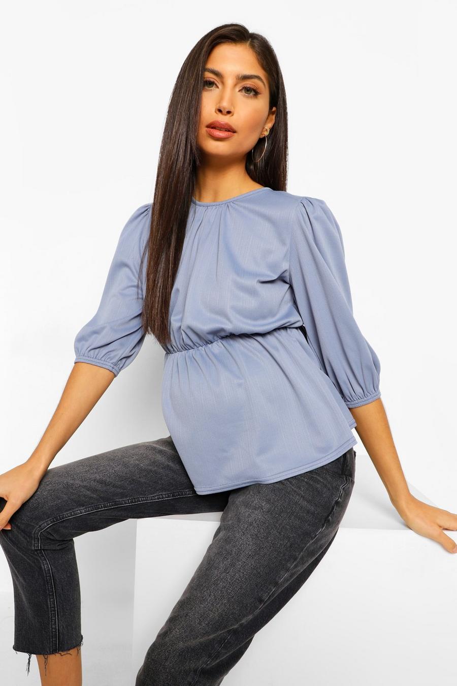 Umstandsmode Bluse mit Cut-Out hinten, Schieferblau image number 1