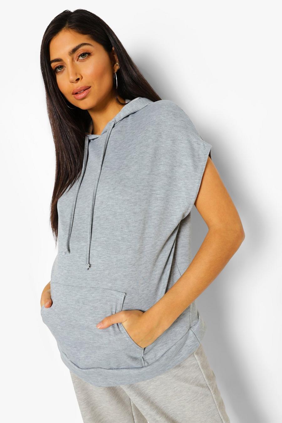 Grey Maternity Pocket Front Sleeveless Hoody image number 1