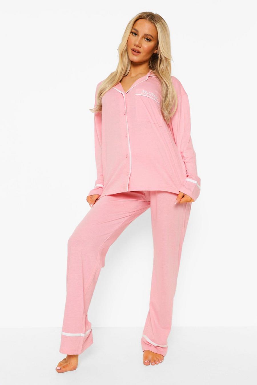 Baby pink Maternity Jersey Button Long Sleeve Pajama Set image number 1