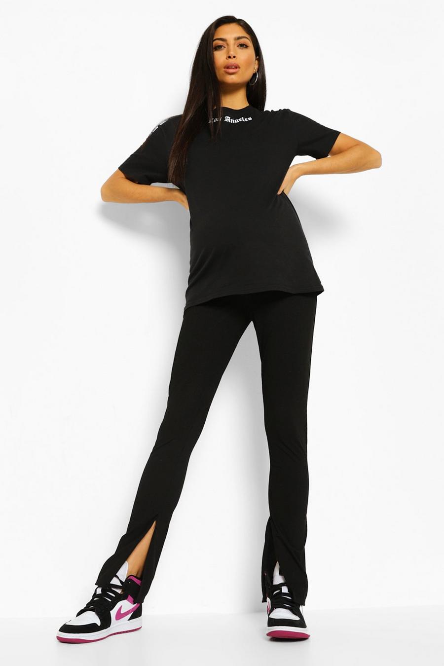 Black Mammakläder - Ribbade leggings med slitsar image number 1