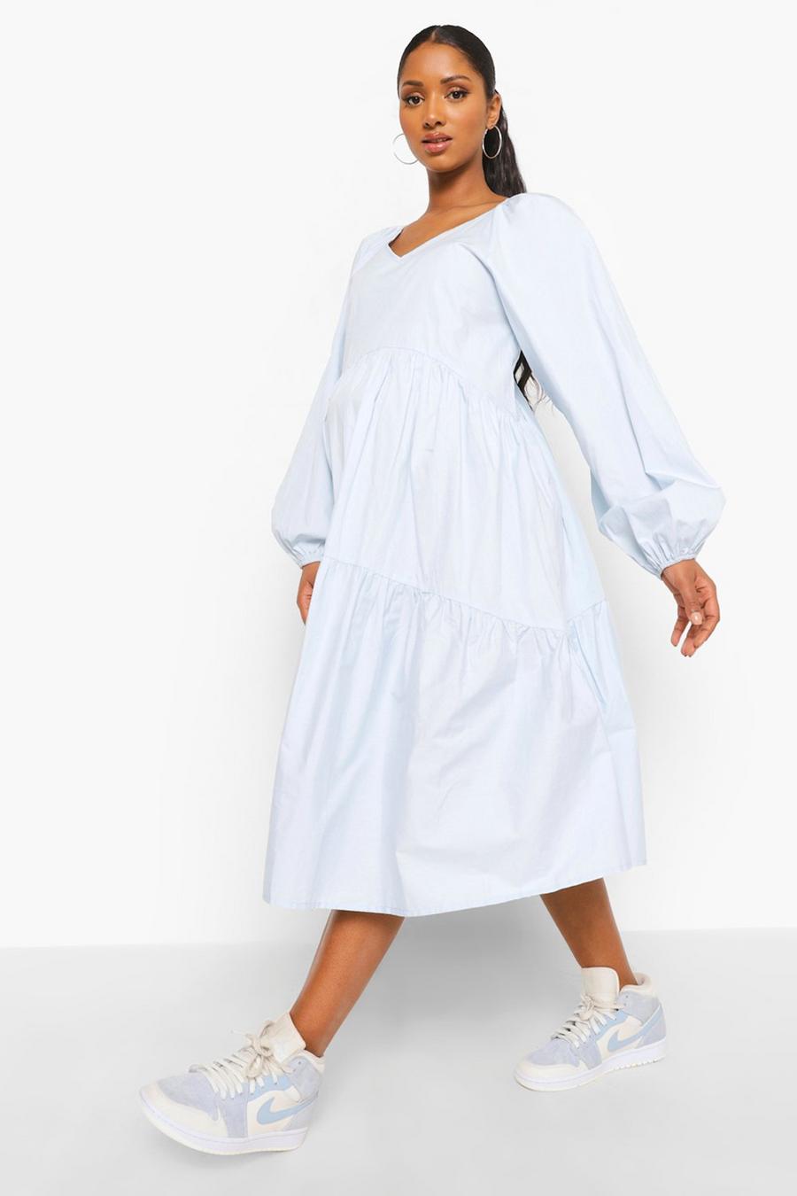 Maternité - Robe mi-longue en popeline de coton, Blue image number 1