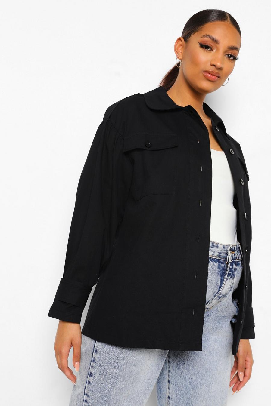 Camisa estilo chaqueta con manga abullonada Premamá, Negro image number 1