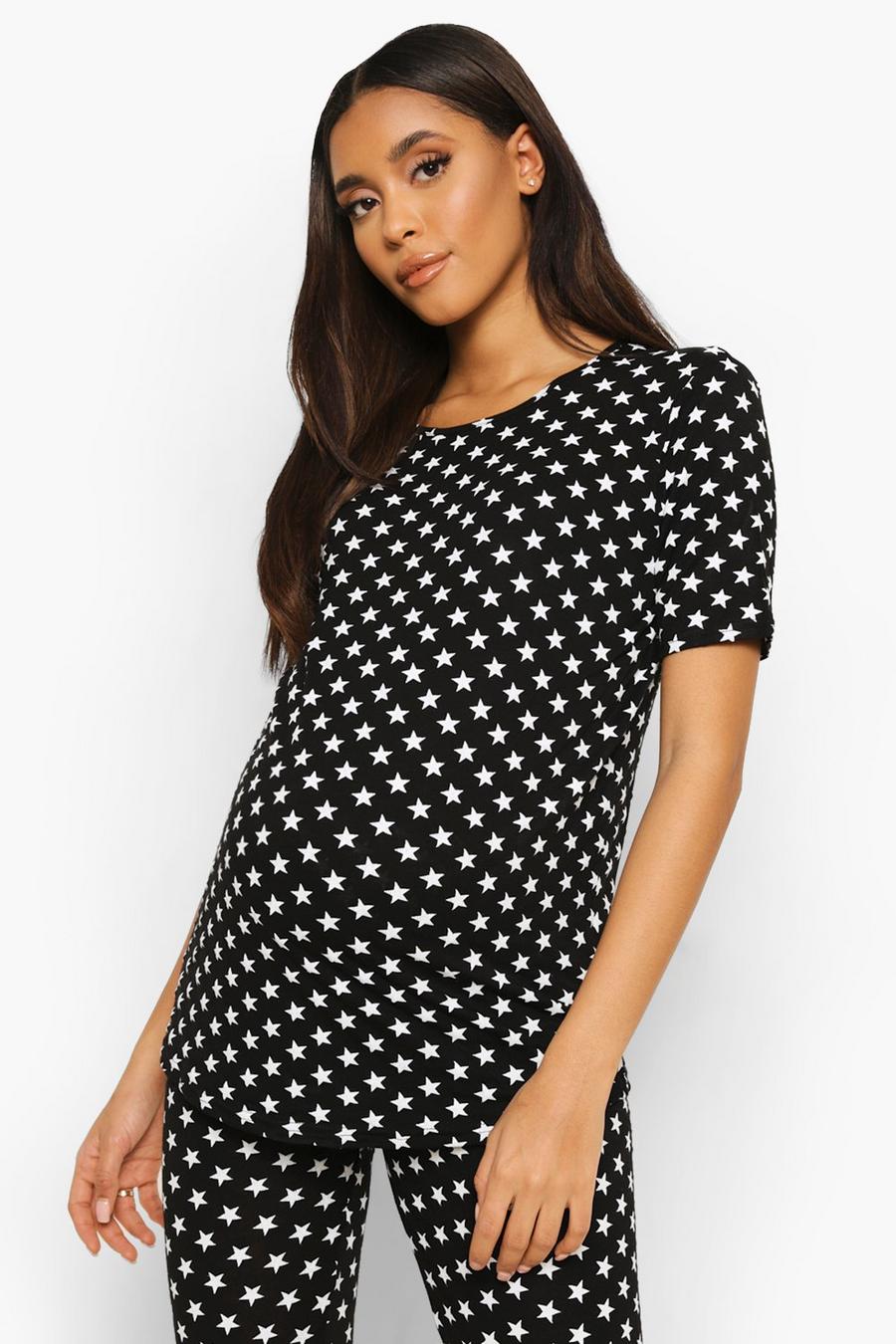 Black Maternity Star Print Pajama Set image number 1