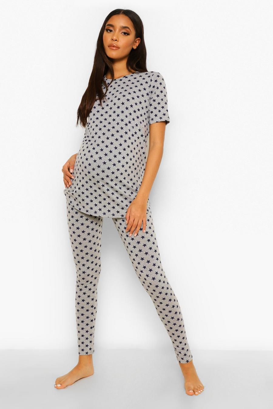 Grey Maternity Star Print Pajama Set image number 1