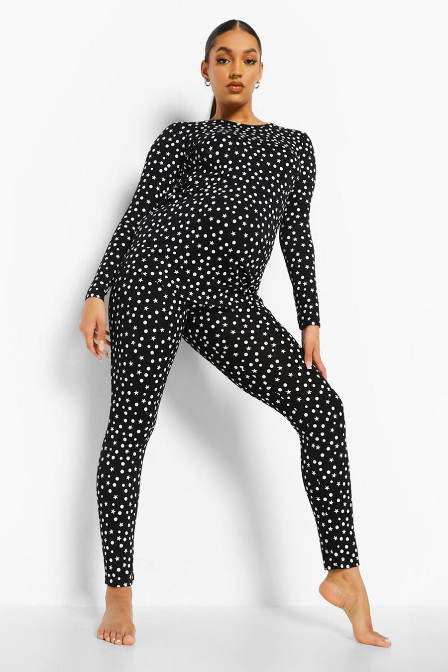 Black Maternity Polka Dot Pajama Set image number 1