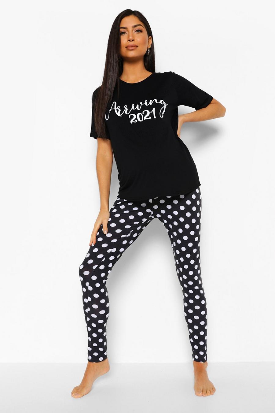 Zwart Zwangerschaps 'Arriving 2021' Pyjama Set Met Broek image number 1