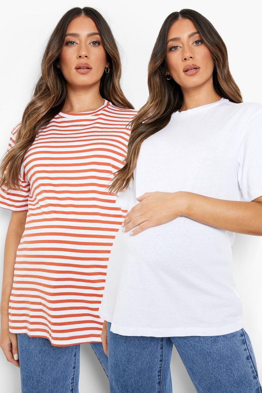 White Zwangerschap Boxy T-Shirts (2 Stuks) image number 1