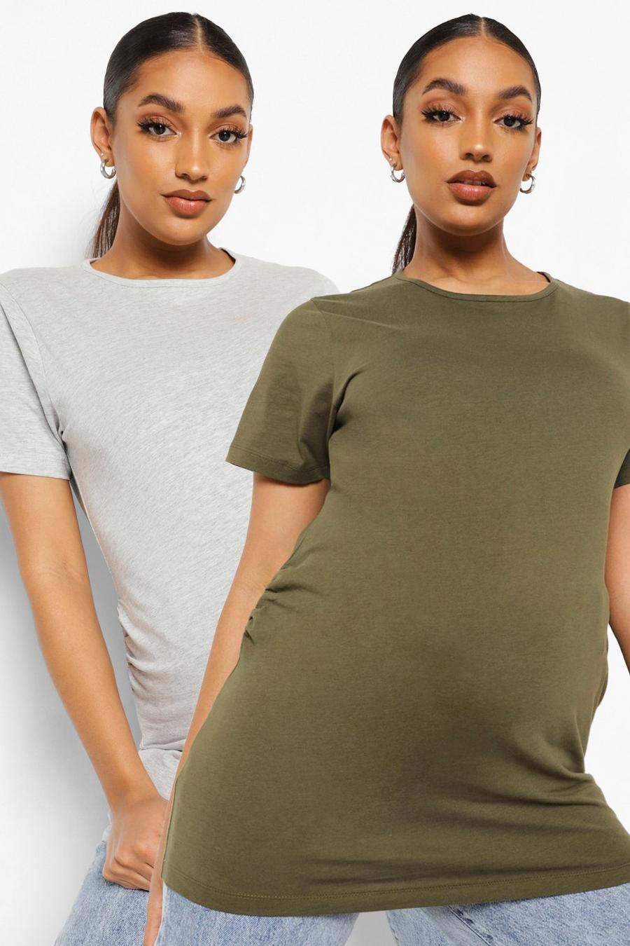 Maternité - Lot de 2 t-shirts en coton, Gris-kaki image number 1