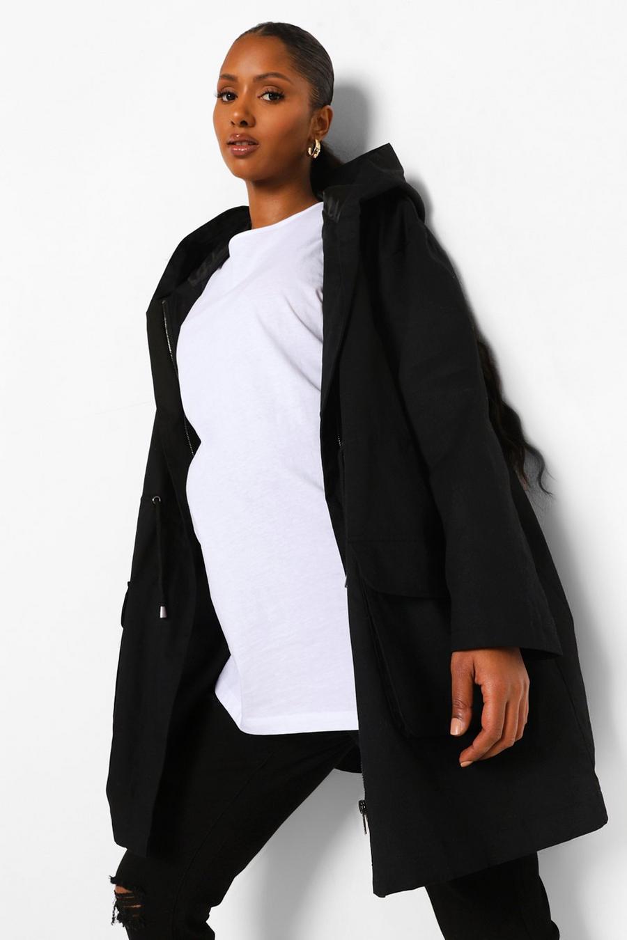 Black Maternity Lightweight Parka Coat