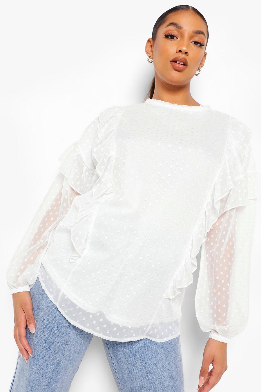 לבן חולצה אלגנטית מבד דובי רשת עם מלמלה להיריון image number 1