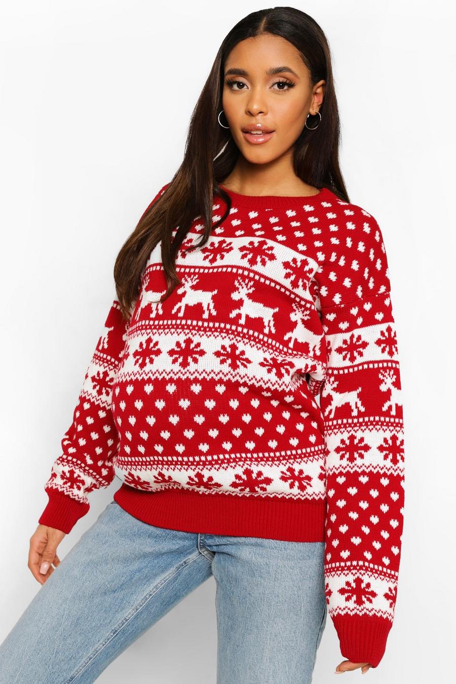 Red Maternity Fairisle Christmas Sweater image number 1