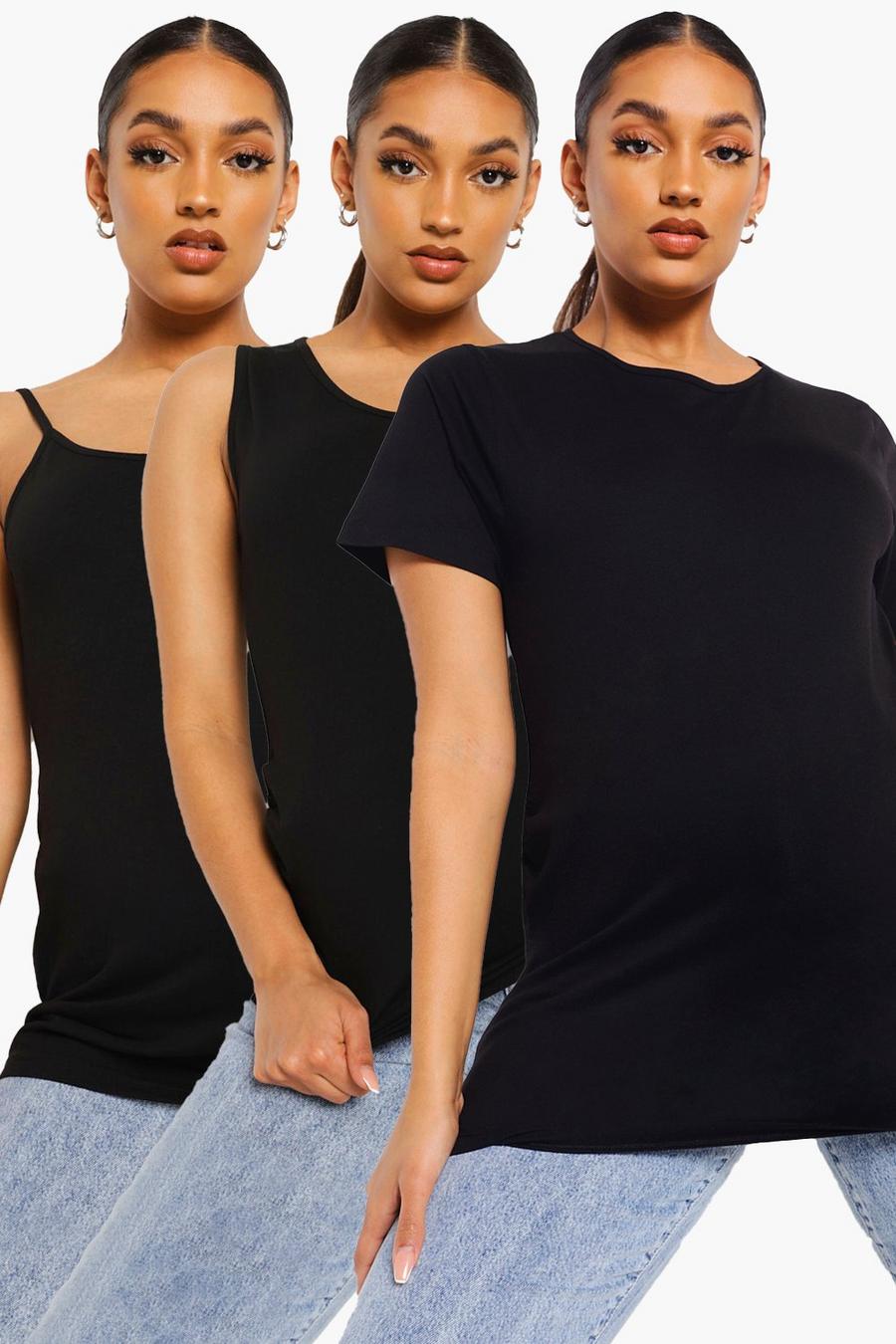 Black "Maternity 3 Pack T-Shirt, Vest & Cami Top" image number 1