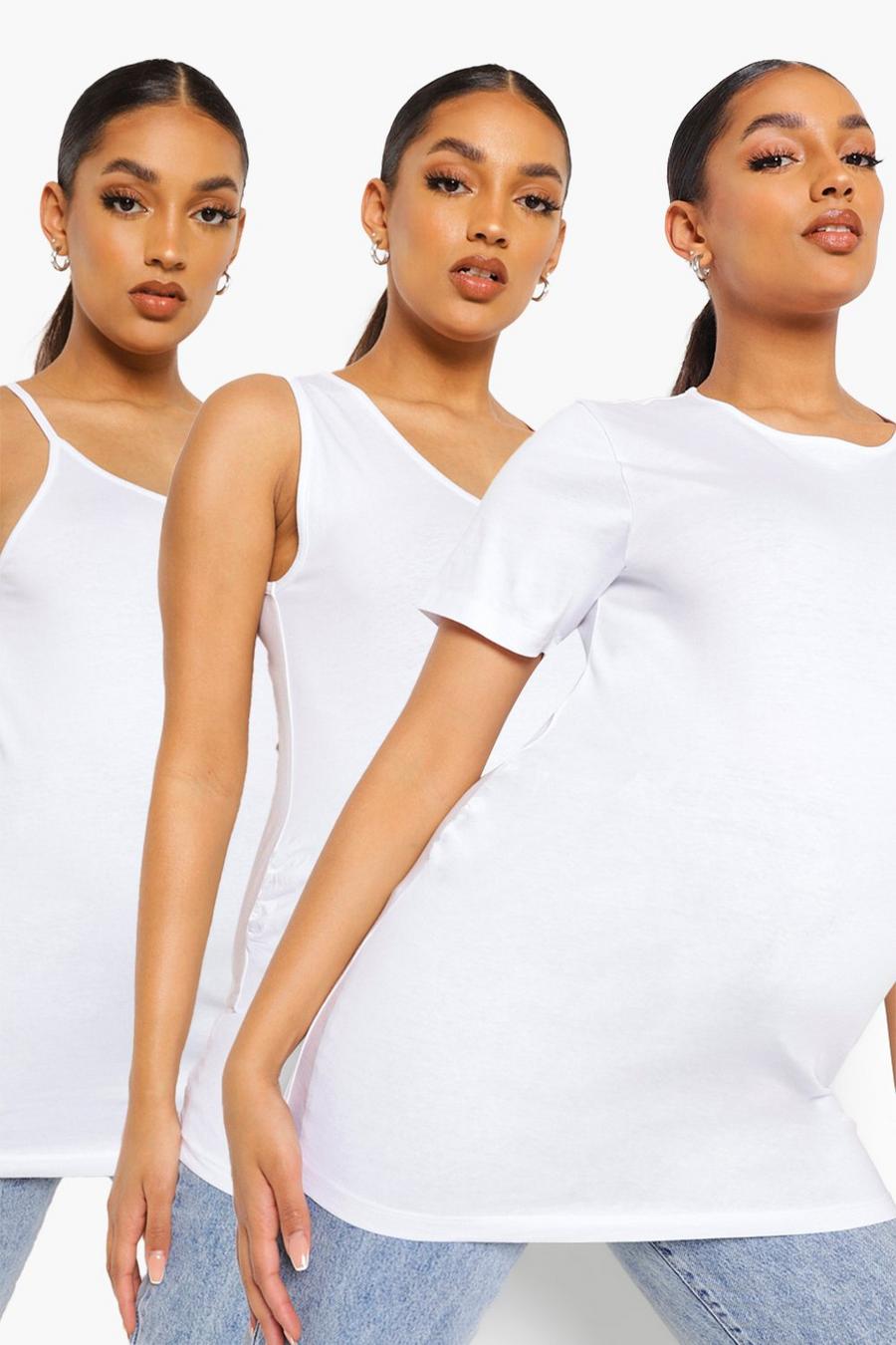 White Zwangerschap T-Shirt En Hemdjes (3 Stuks) image number 1