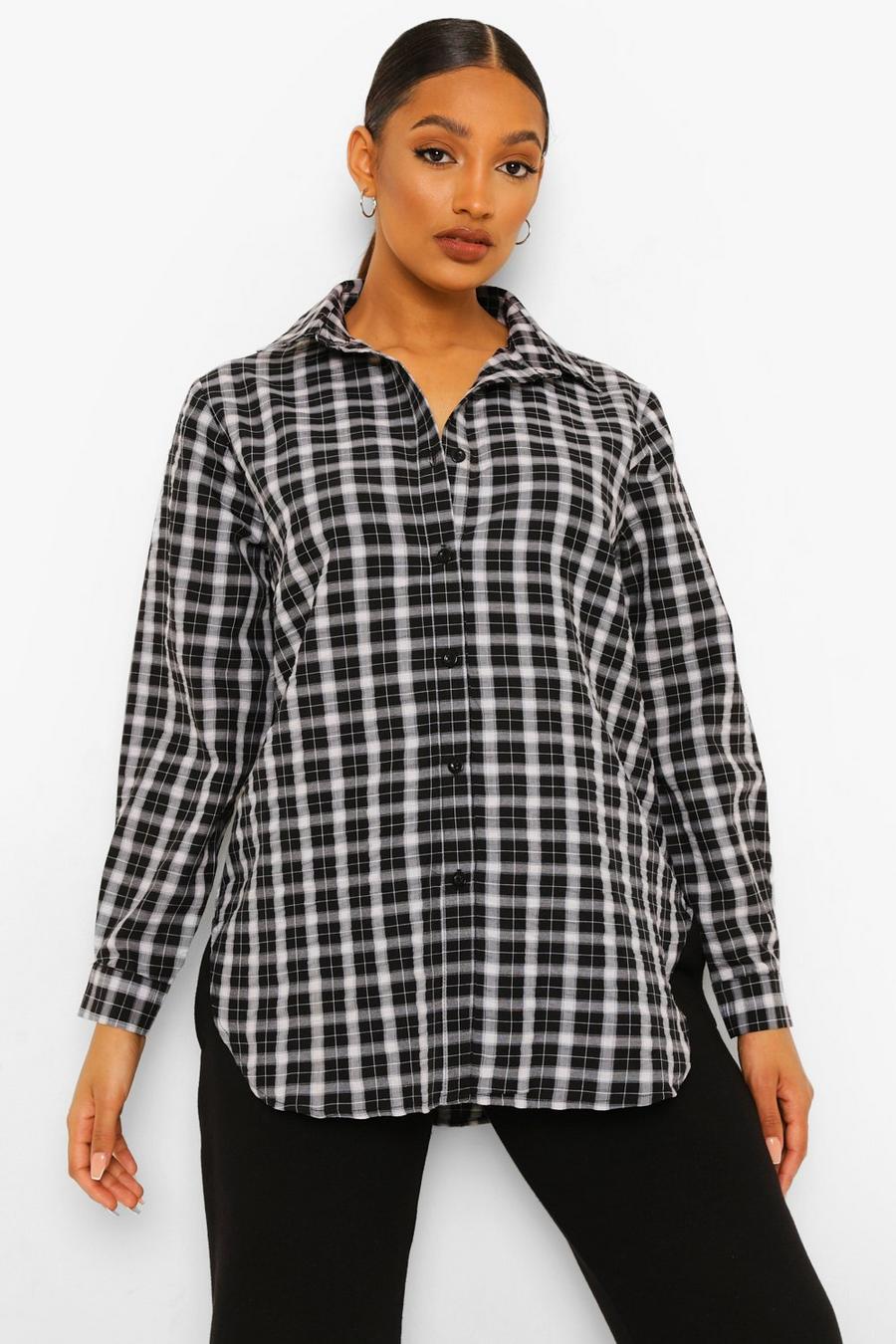 Black Maternity Oversized Flannel Shirt image number 1