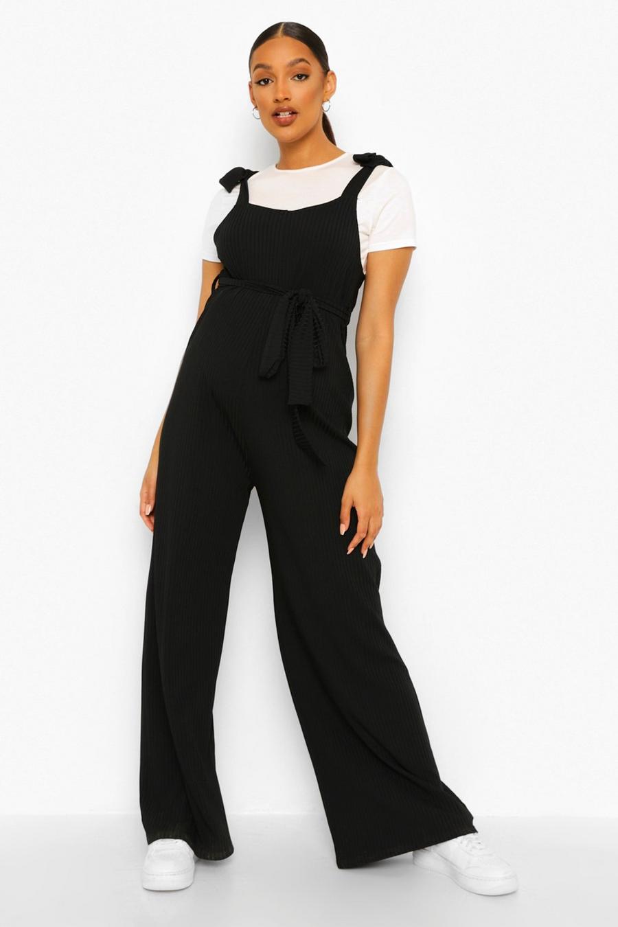 Black Maternity 2 In 1 Rib Slouchy Jumpsuit image number 1