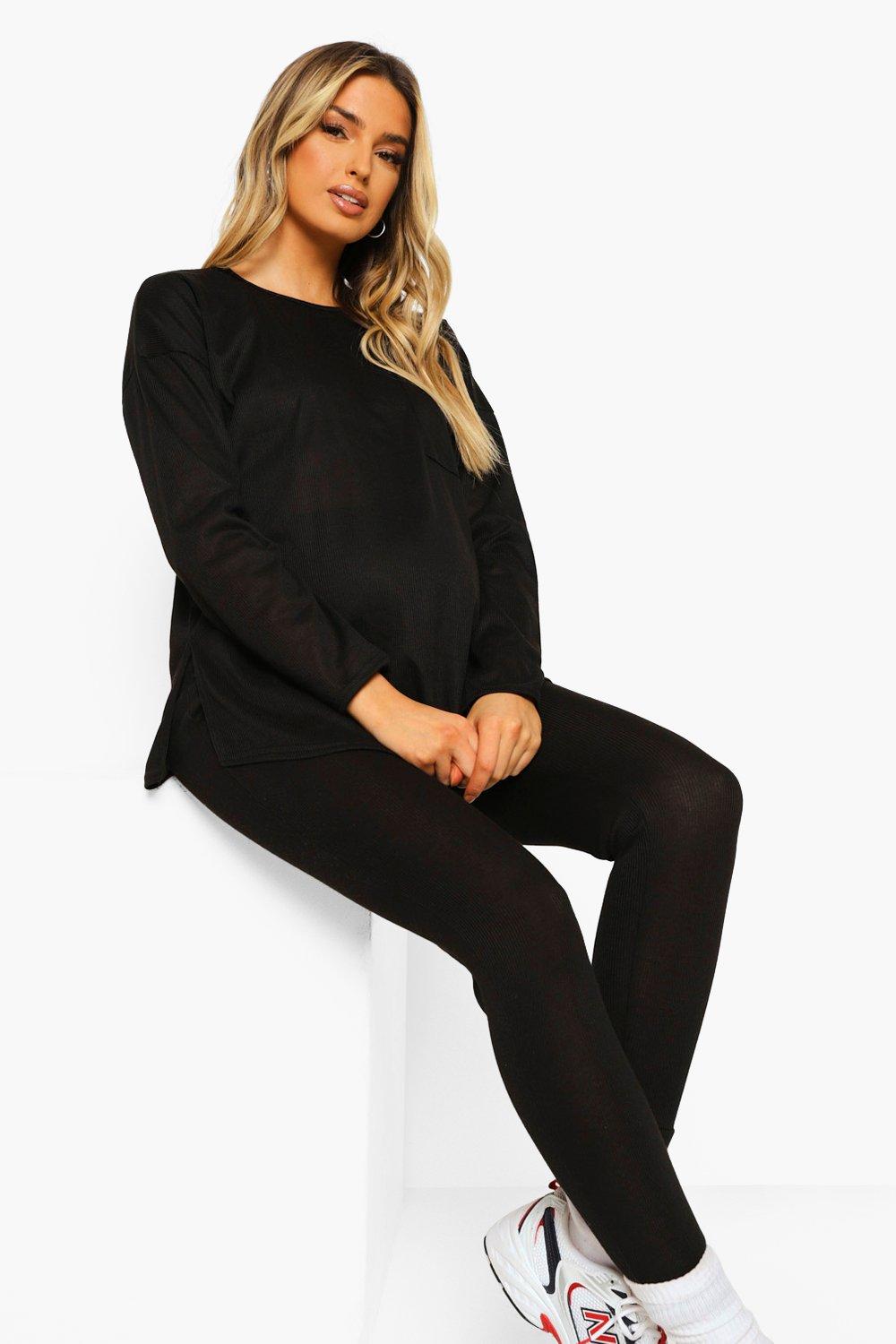 Maternity Black Brushed Rib Leggings