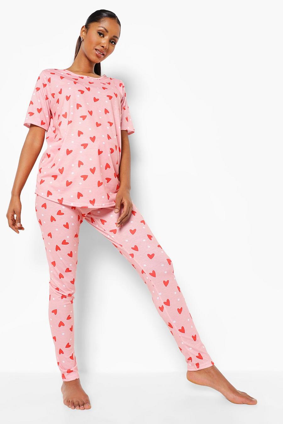 Maternity Love Heart Print Pyjama Set image number 1