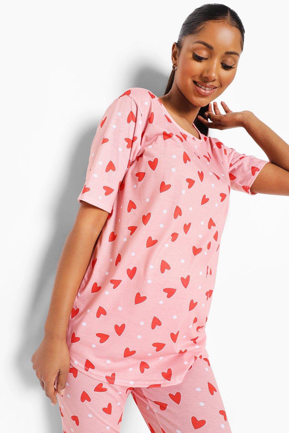 Maternity Love Heart Print Pajama Set