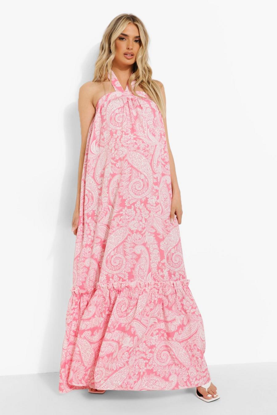 Pink Maternity Paisley Halter Maxi Dress image number 1