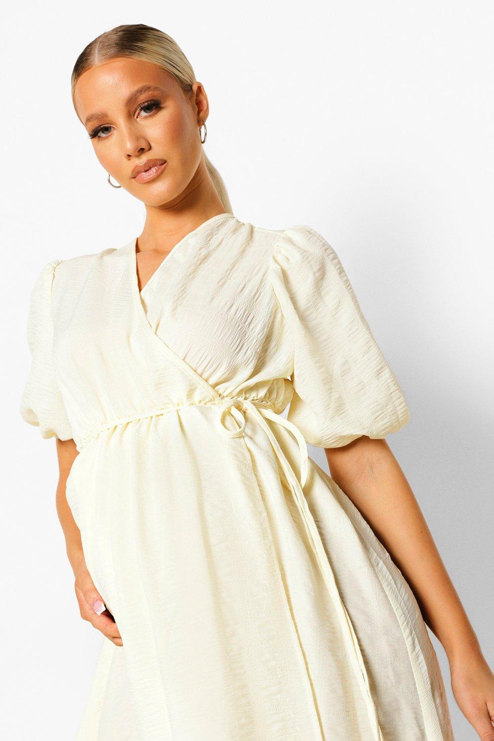 Maternity Crinkle Wrap Midaxi Dress | boohoo