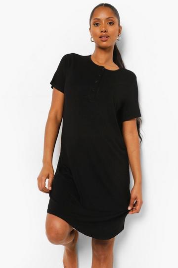 Black Maternity Half Button Front Nightie