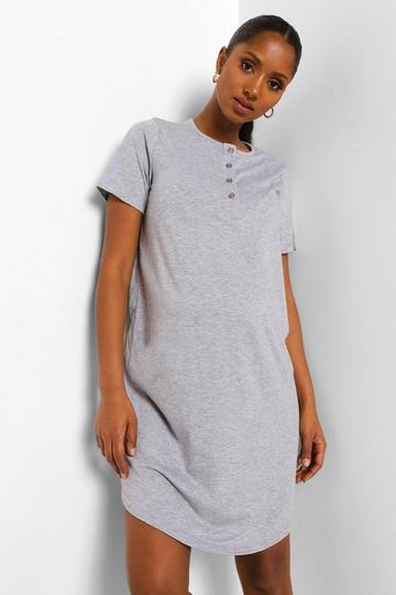 Grey Maternity Half Button Front Nightie