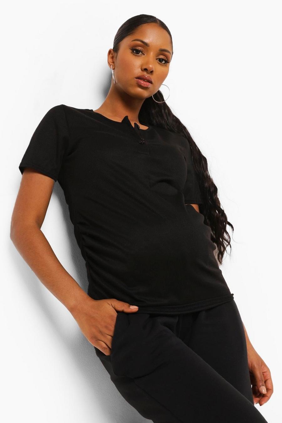 Black Maternity Nursing Button T-shirt image number 1