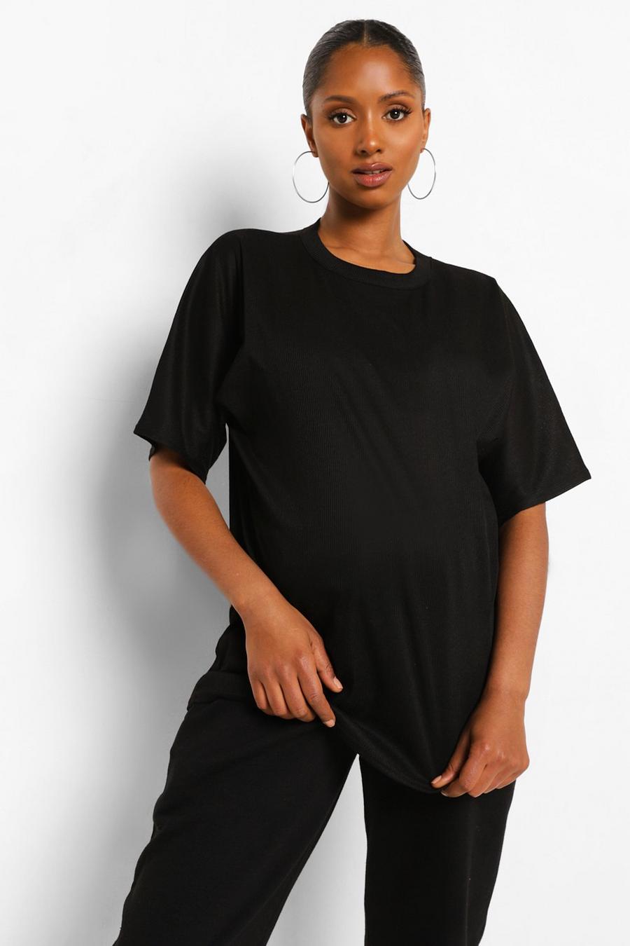 Black Mammakläder - Oversize ribbad t-shirt i boxig modell image number 1