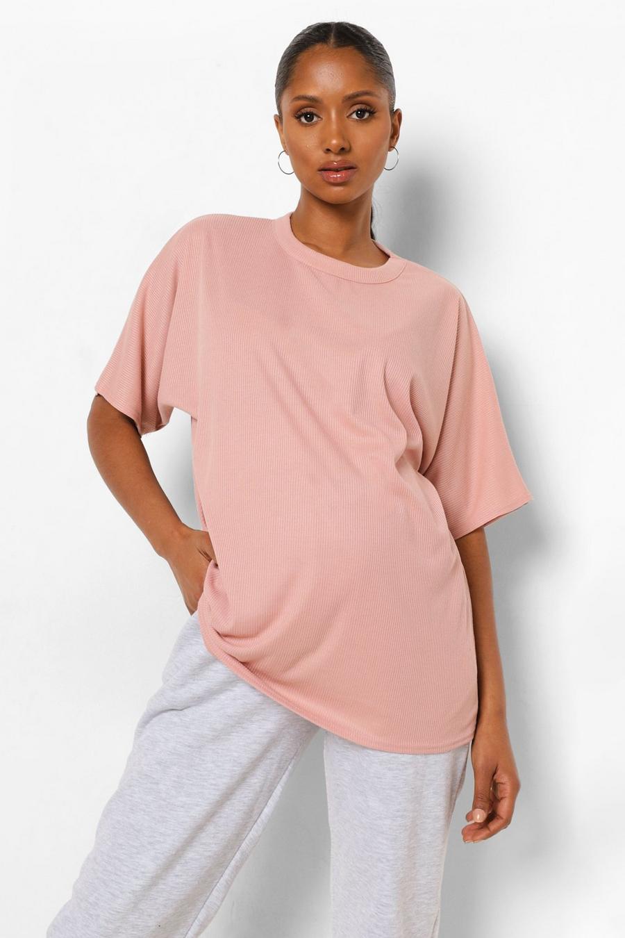 T-shirt premaman oversize a coste, Rosa image number 1