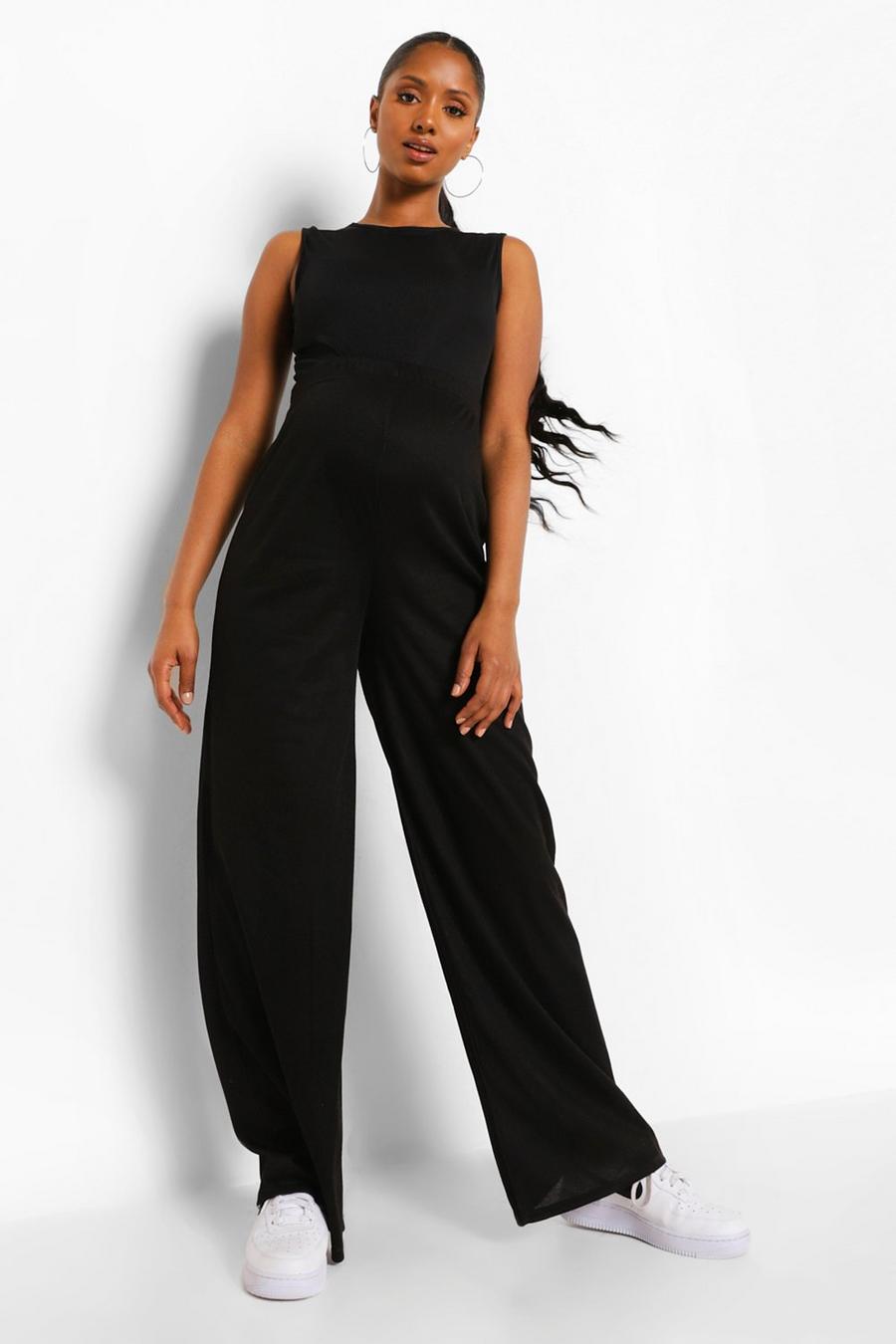Black Mammakläder - Ribbade byxor med vida ben och hög midja image number 1