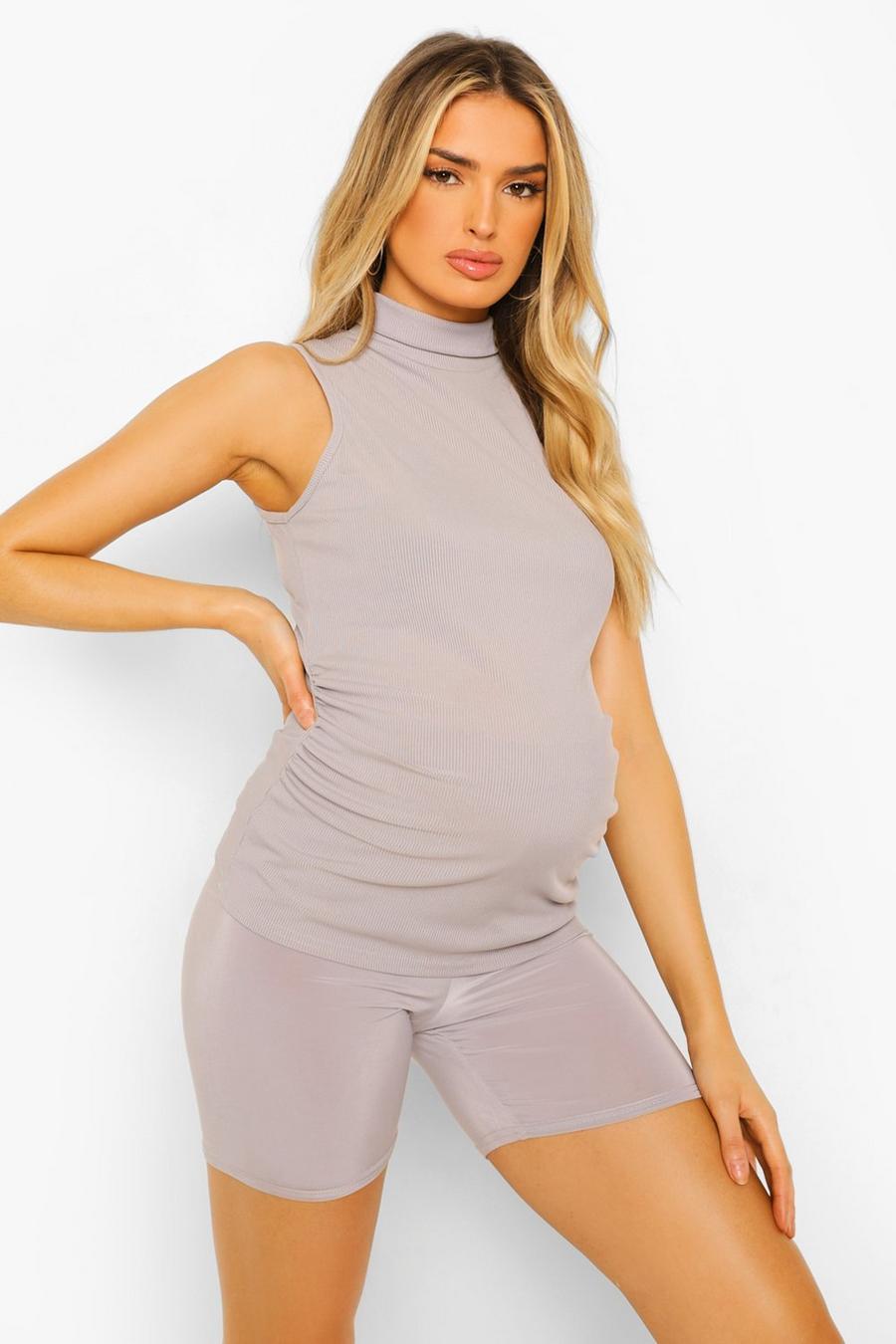 Grey Maternity Rib High Neck Vest image number 1