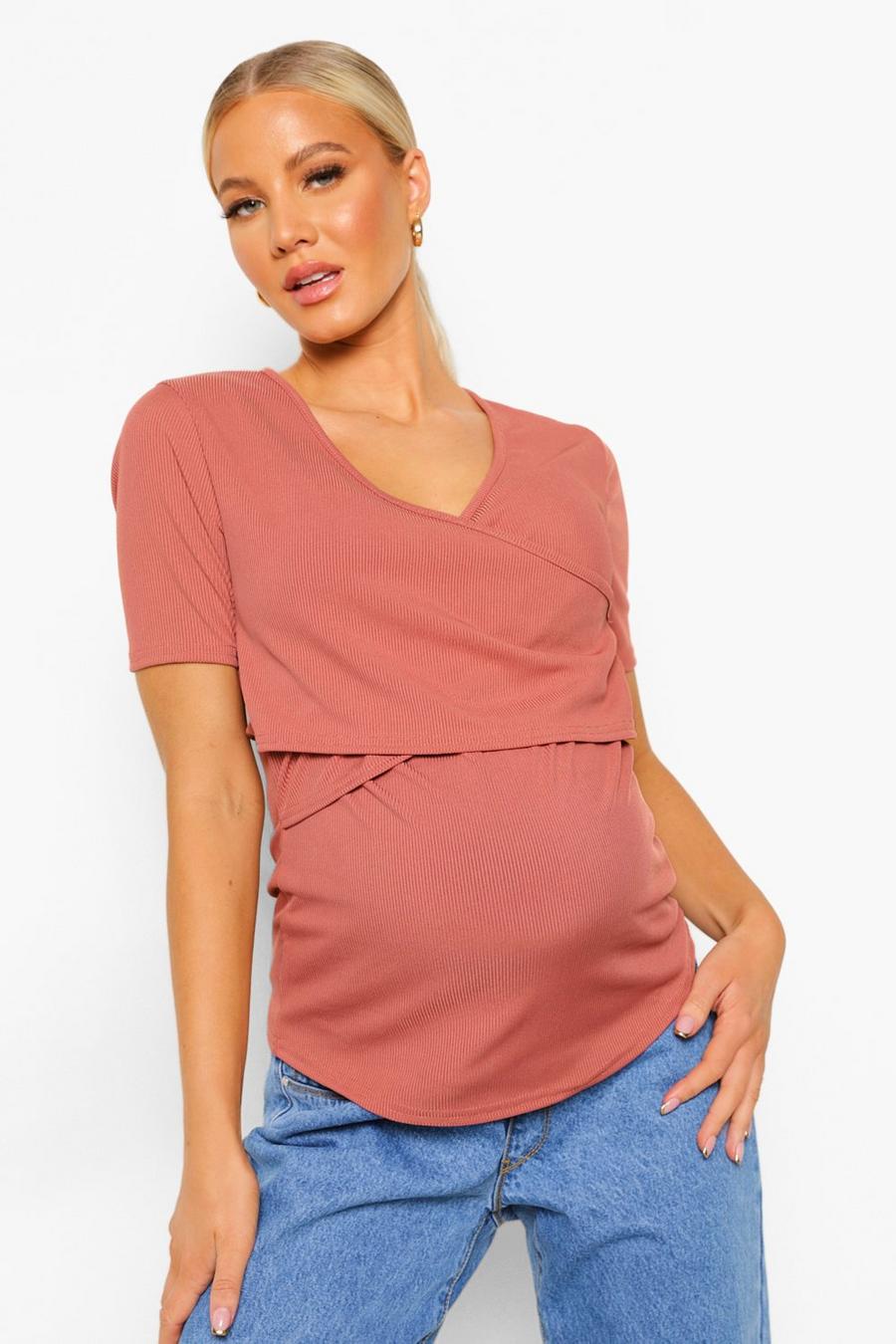 Maternité - T-shirt d'allaitement cache-cœur, Rose image number 1