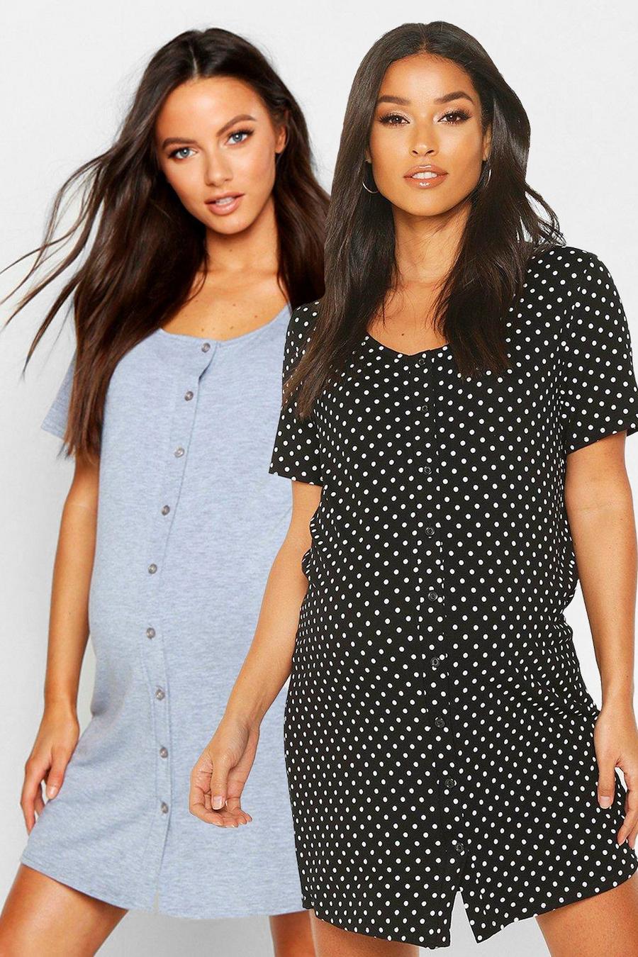 Grey Maternity 2pk Button Front Nightie image number 1