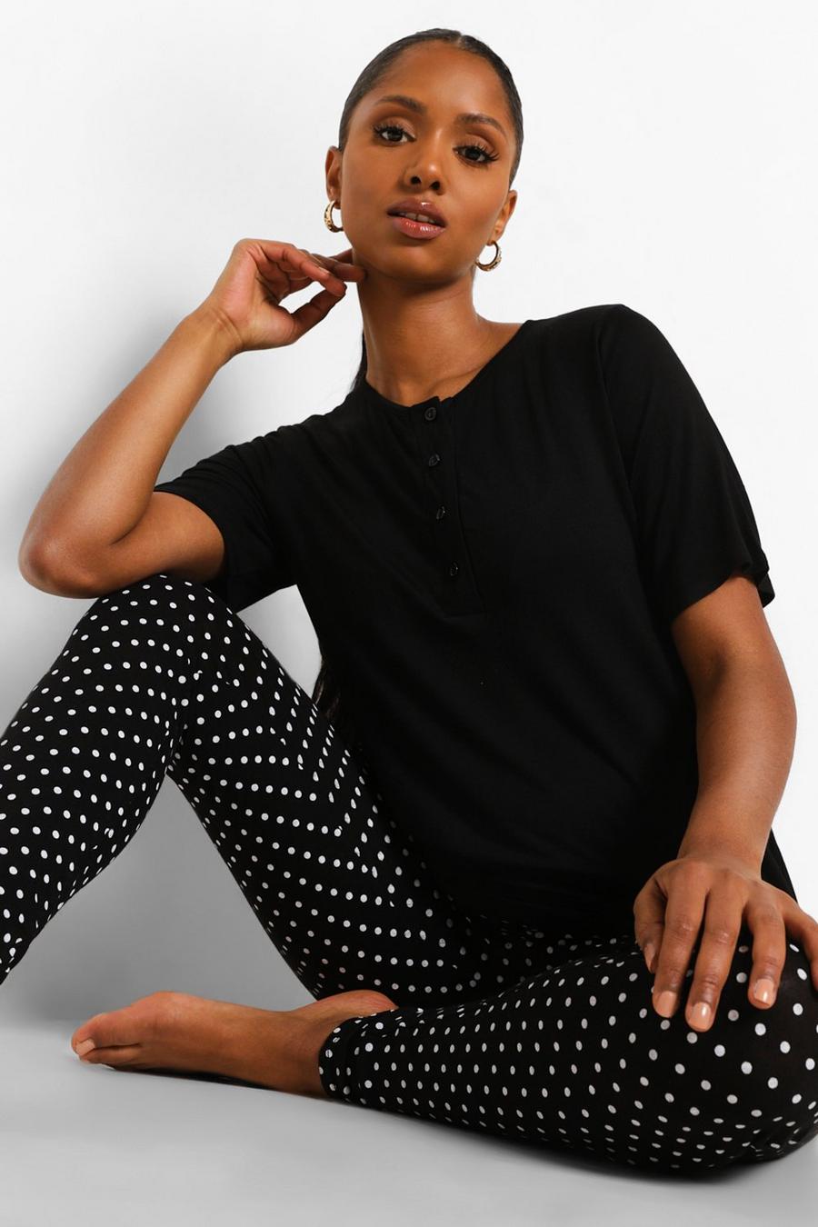 Pijama con pantalones de lunares y camiseta botones por delante de premamá, Negro image number 1