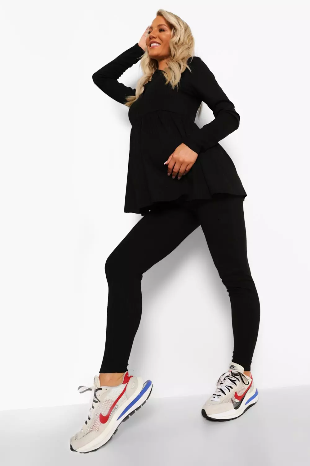 Black Maternity Button Front Smock Loungewear Set alternative image