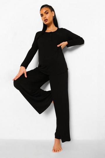 Maternity Nursing Button Front Pj Set black