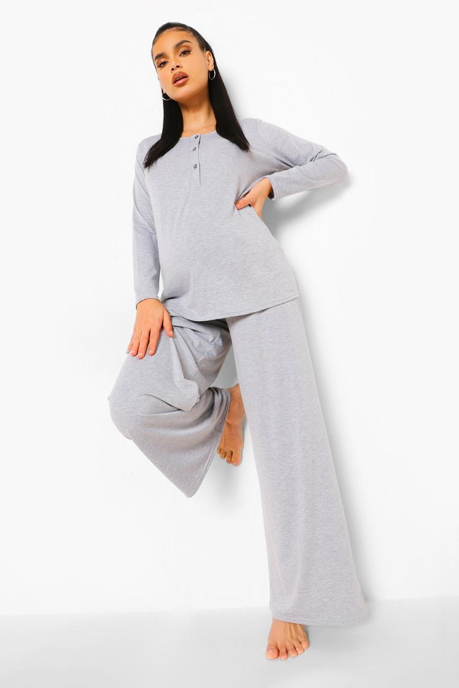 Umstandsmode Pyjama-Set mit Knopfleiste, Grau grey