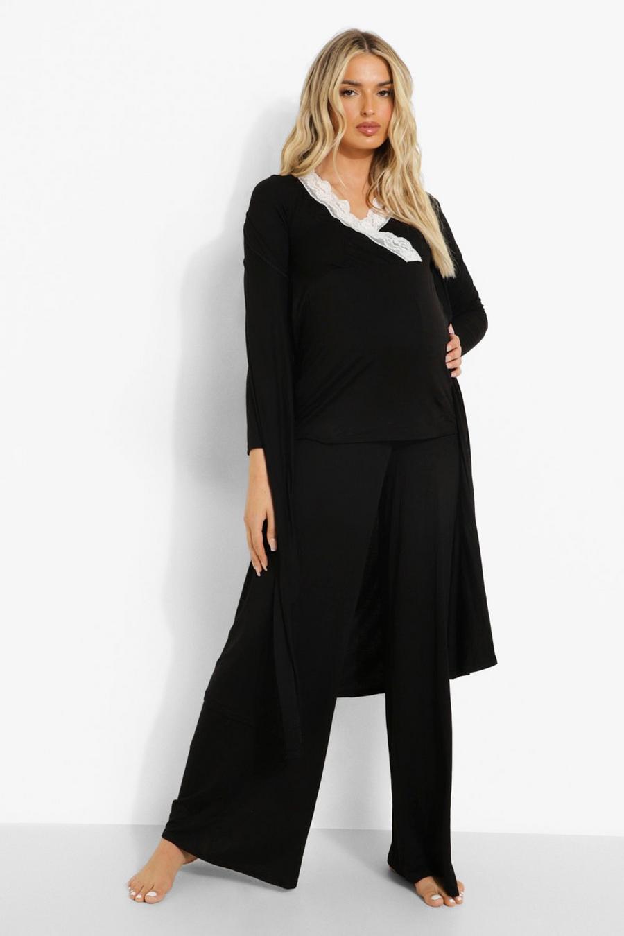 Black svart Mammakläder - Pyjamas i amningsmodell med byxor och spetsdetaljer image number 1