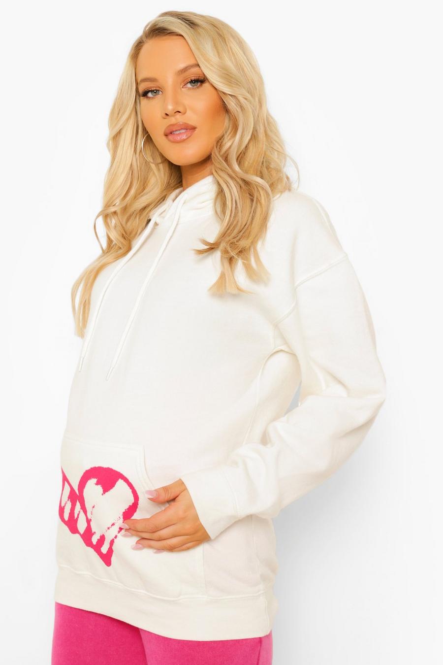Ecru Maternity Heart Pocket Oversized Hoodie image number 1