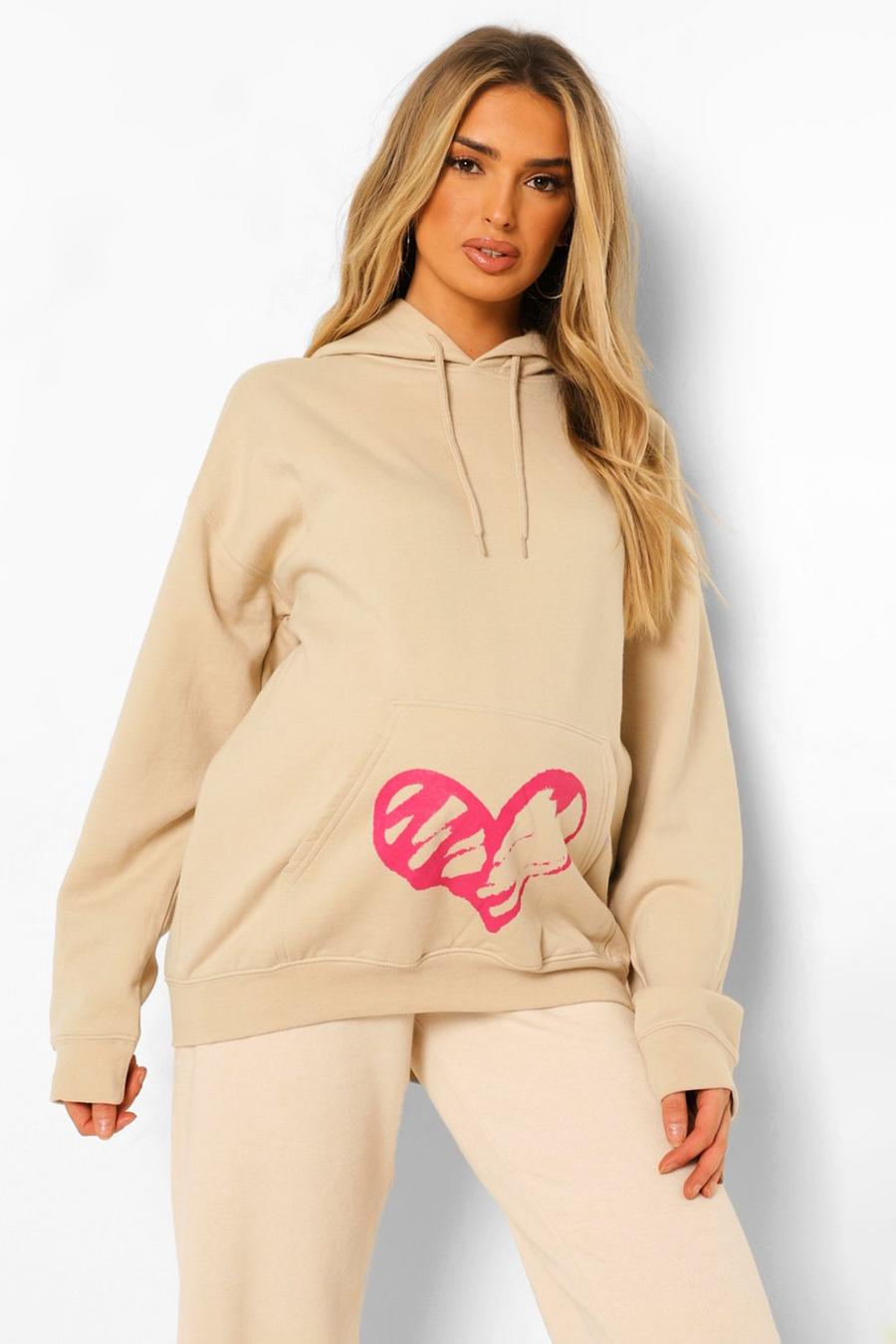 Stone Maternity Heart Pocket Oversized Hoodie image number 1