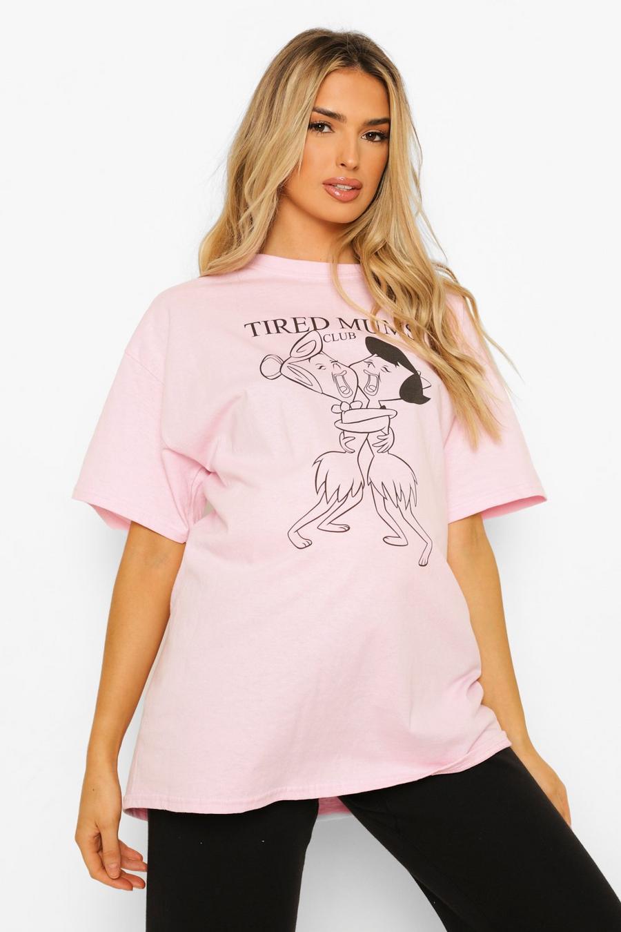 Umstandsmode T-Shirt mit „Flintstones Tired Mums Club“-Motiv, Rosa image number 1