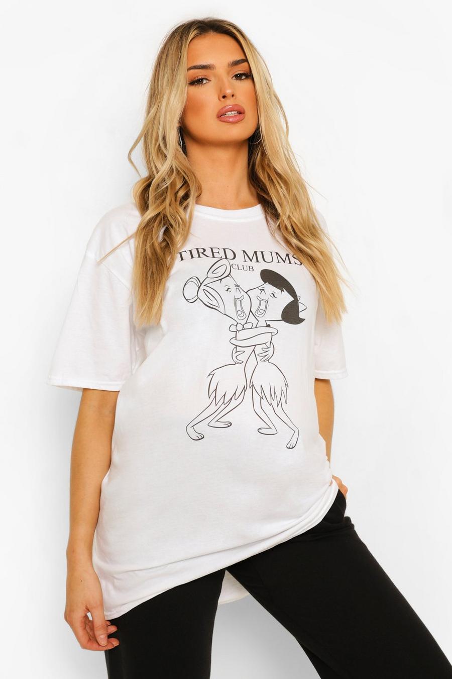 White Zwangerschap Flintstones Tired Mums Club T-Shirt image number 1